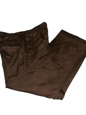 MENS SILVERSILK PRIVEE PLEATED BROWN RUST PANTS SIZE 36X32 RETRO LINEN RAYON